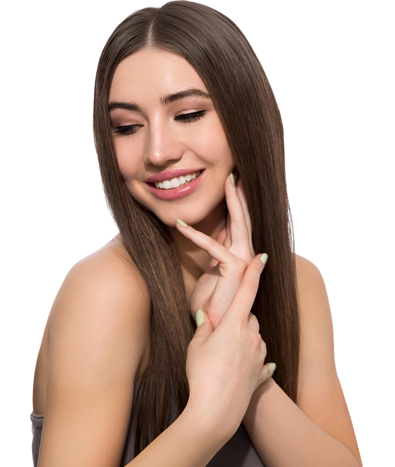 Smiling girl with green polish