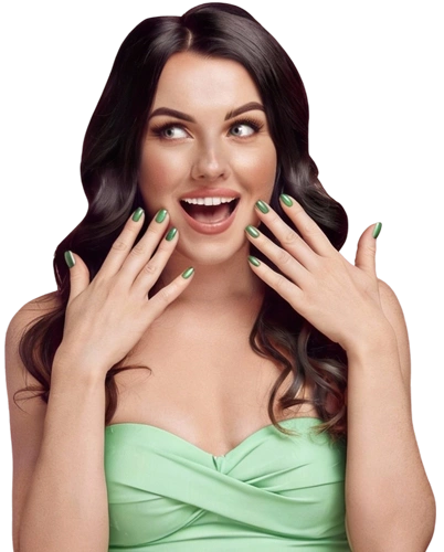 Surprised brunette woman with beautiful makeup wavy hair looking side pink isolated